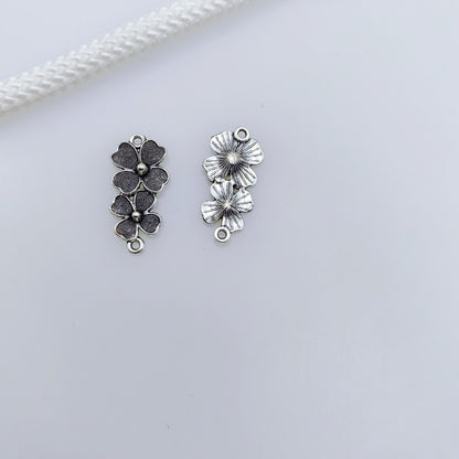 Antique Silver Flower Link Charms, 20pcs