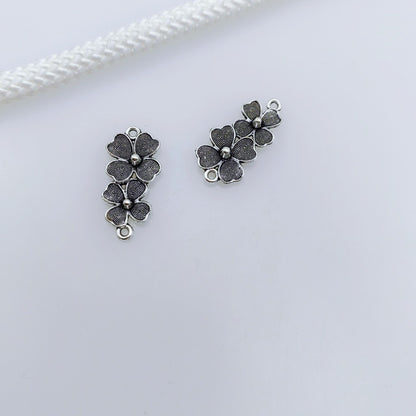 Antique Silver Flower Link Charms, 20pcs