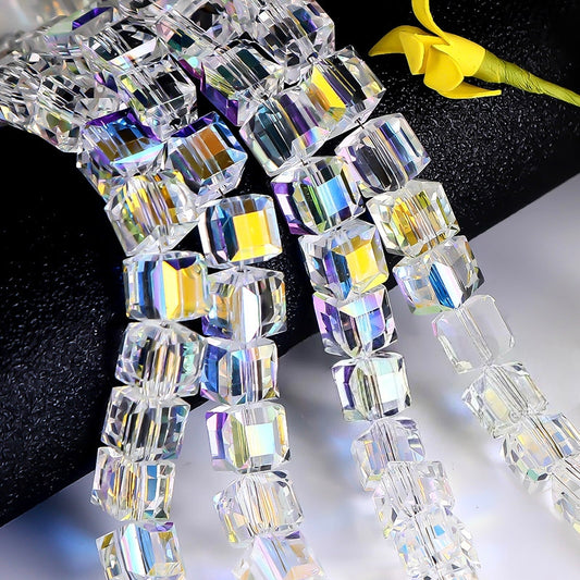 Square Glass Plated Beads ,Cube Plated Beads,40pcs