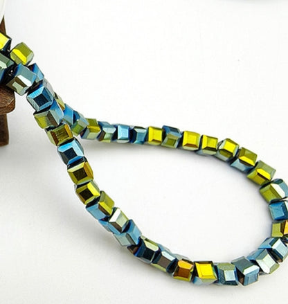 Square Glass Plated Beads ,Cube Plated Beads,40pcs