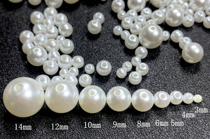 ABS Round Pearls, with holes, 3-30mm, 500 grams