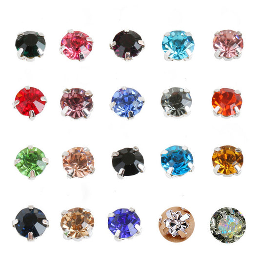 4mm-8mm Sew On Rhinestones with Silver setting, Round, 5pks