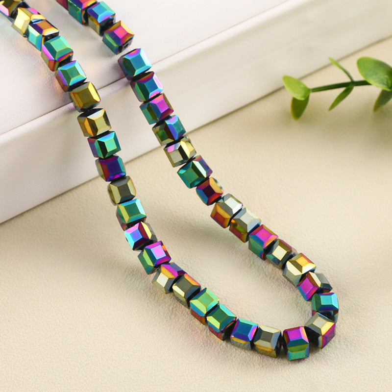 Square Glass Plated Beads ,Cube Plated Beads,40pcs